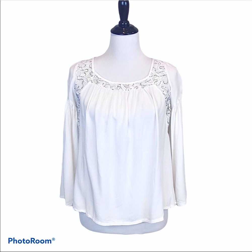 Soieblu scooped open back with tie closure and 3/4 flared sleeves